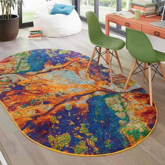 Unique Loom Calypso Collection Area Rug - Spouge (5' 3" x 8' Oval Multi/Blue)