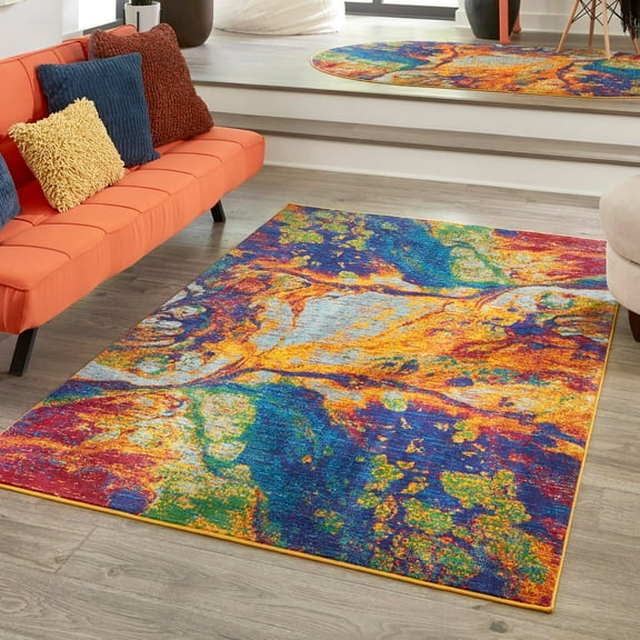 Unique Loom Calypso Collection Area Rug - Spouge (5' 3" x 8' Rectangle Multi/Blue)