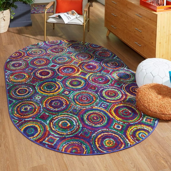 Unique Loom Calypso Collection Area Rug - Tobago (5' 3" x 8' Oval Multi/Green)