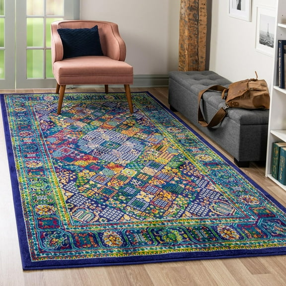 Unique Loom Calypso Collection Area Rug - Trinidad (2' x 3' Rectangle Navy Blue/Green)