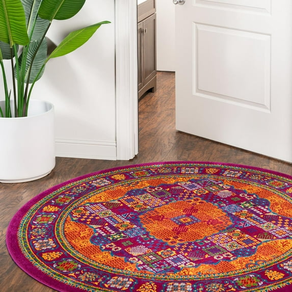 Unique Loom Calypso Collection Area Rug - Trinidad (4' x 6' Rectangle Fuchsia/Green)