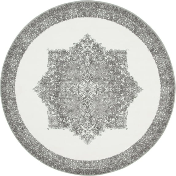 Unique Loom Canal Rosso Rug Gray/Ivory 8' Round Border Comfort Perfect For Dining Room Entryway Bed Room