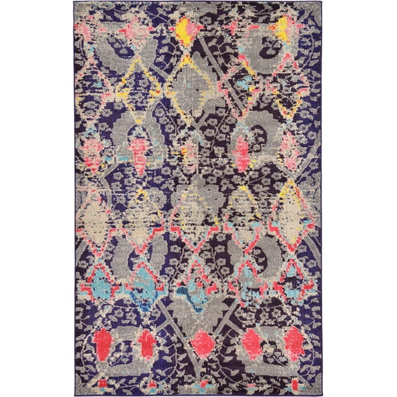 Unique Loom Canyon Sedona Rug Navy Blue/Gray 5' 1" x 8' Rectangle Trellis Bohemian Perfect For Living Room Bed Room Dining Room Office