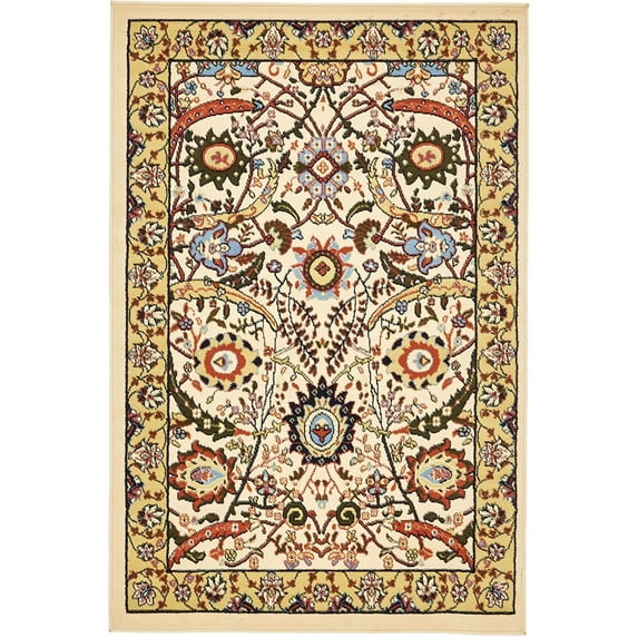 Unique Loom Cape Cod Espahan Rug Cream/Black 4' 1" x 6' 1" Rectangle Floral Traditional Perfect For Living Room Bed Room Dining Room Office
