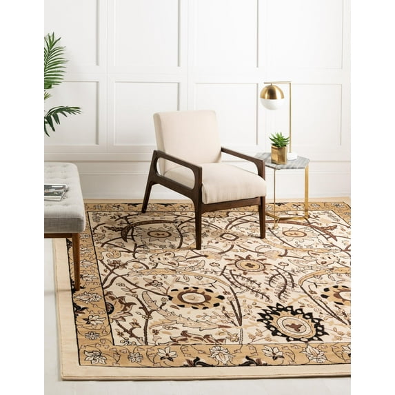 Unique Loom Espahan Collection Area Rug - Cape Cod (7' 10" Square Ivory/Beige)
