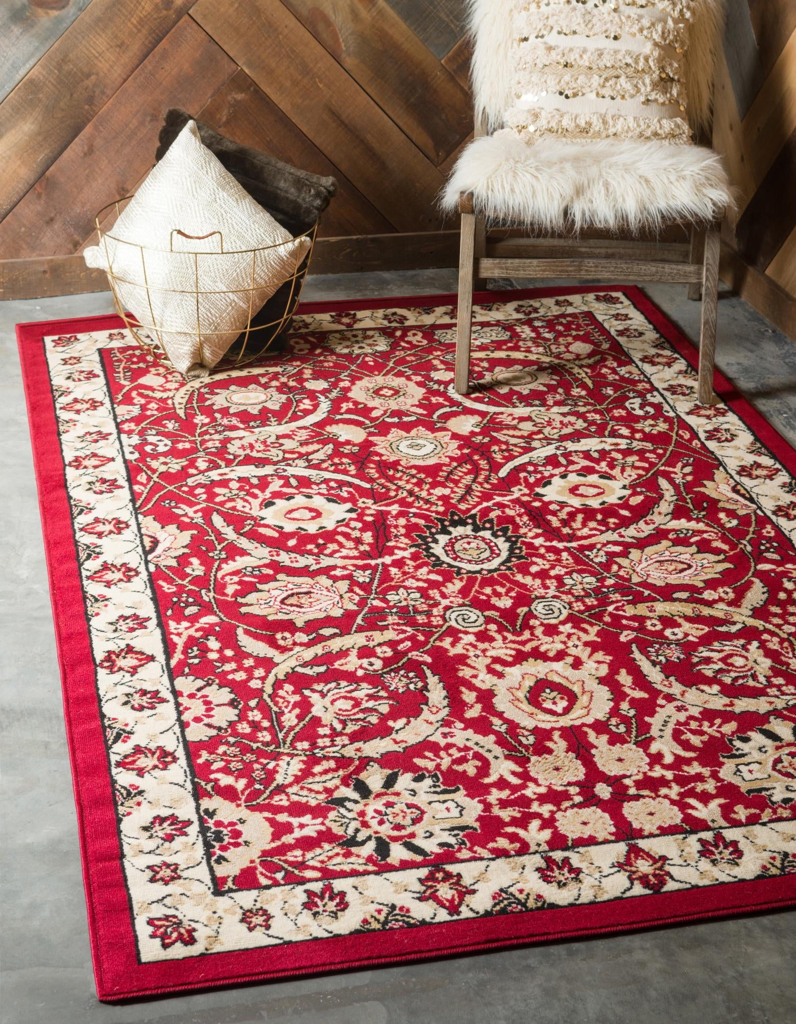 Handmade Espahan Red Synthetic Rectangular Rug - 7' x 10'