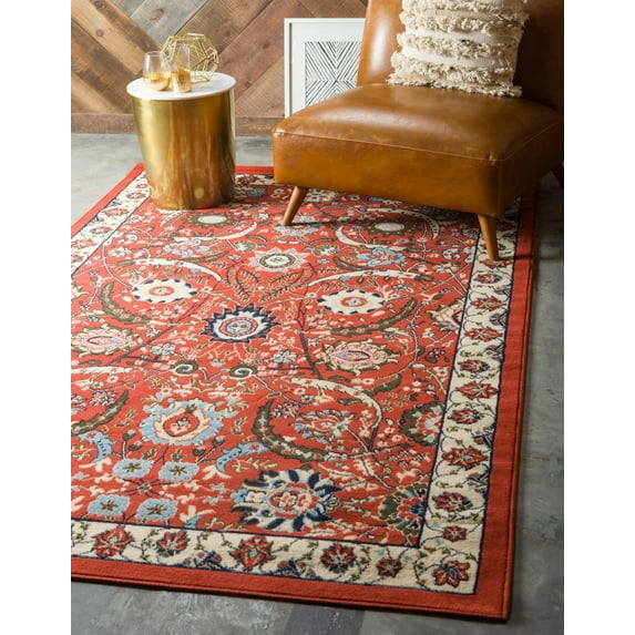 Unique Loom Cape Cod Espahan Rug Terracotta/Black 2' 2" x 3' 1" Rectangle Floral Traditional Perfect For Living Room Bed Room Dining Room Office