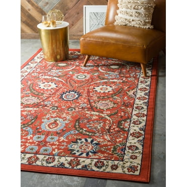 Unique Loom Cape Cod Espahan Rug Terracotta/Black 7' 10" x 10' Rectangle Floral Traditional Perfect For Living Room Bed Room Dining Room Office