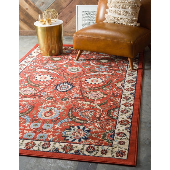 Unique Loom Cape Cod Espahan Rug Terracotta/Black 9' x 12' Rectangle Floral Traditional Perfect For Living Room Bed Room Dining Room Office