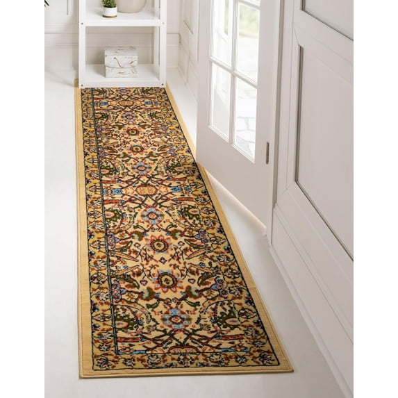 Unique Loom Cape Cod Espahan Rug Cream/Black 2' 2" x 8' 2" Runner Floral Traditional Perfect For Bathroom Hallway Mud Room Laundry Room
