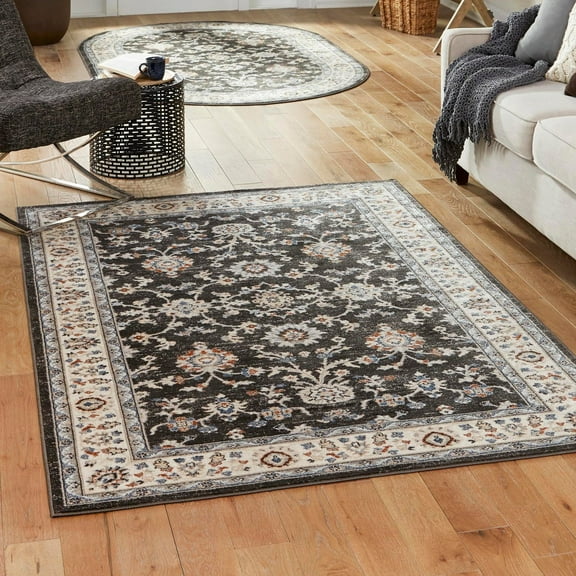 Unique Loom Charlotte Collection Area Rug - Carmel (7' 10" x 10' Rectangle Fume Gray/Light Blue)