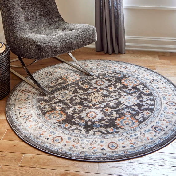 Unique Loom Charlotte Collection Area Rug - Carmel (3' 1" Round Fume Gray/Light Blue)
