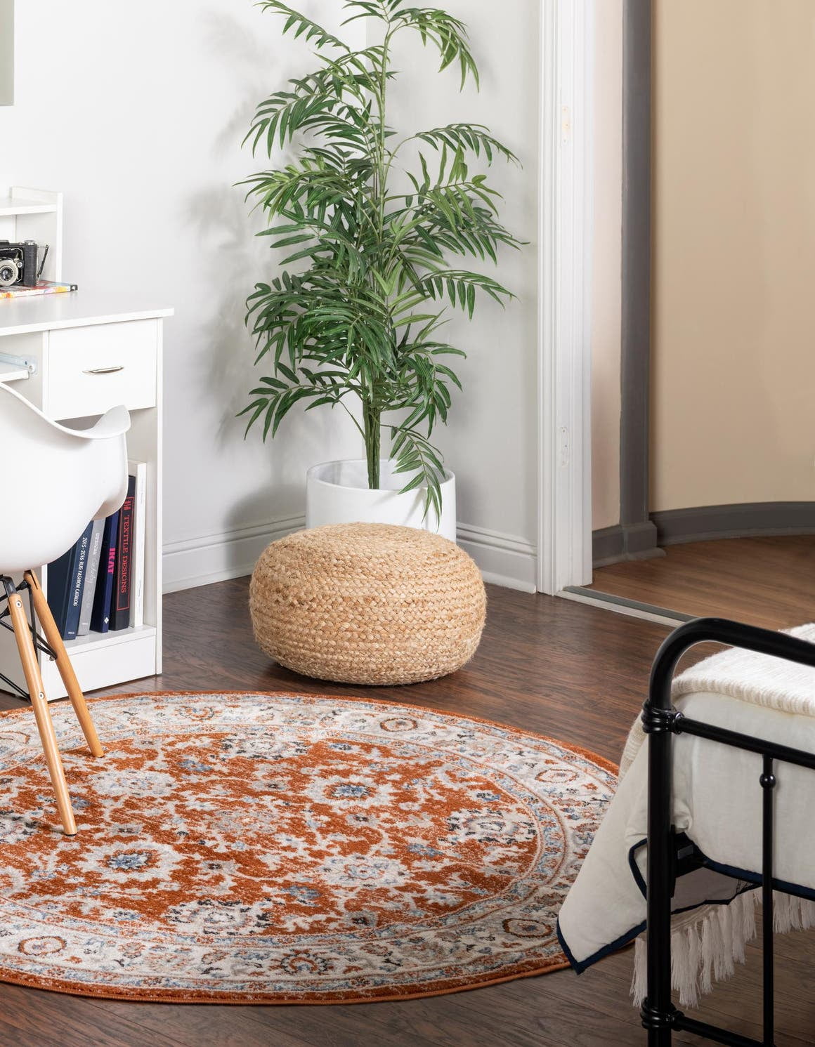 Unique Loom Carmel Charlotte Rug ,Round,5' 3" x 5' 3" Rust Red Modern