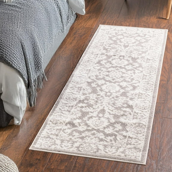 Unique Loom Charlotte Collection Area Rug - Carmel (3' 1" x 13' 1" Runner Light Gray/Ivory)