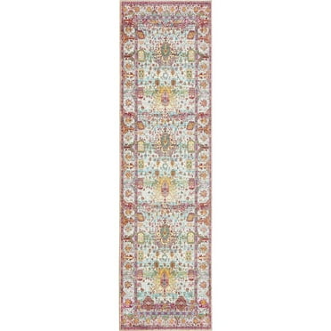 Unique Loom Carmen Austin Rug Light Green/Beige 2' 7" x 9' 10" Runner Border Bohemian Perfect For Bathroom Hallway Mud Room Laundry Room