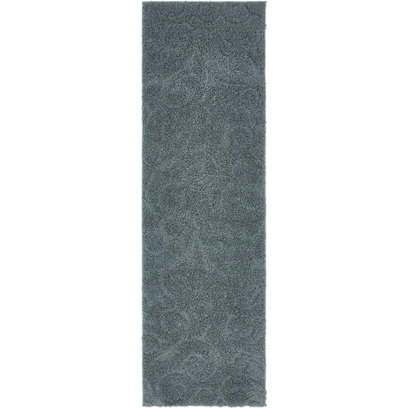 Unique Loom Carved Floral Shag Rug Blue 2' x 6' 7" Runner Floral Transitional Perfect For Bathroom Hallway Mud Room Laundry Room