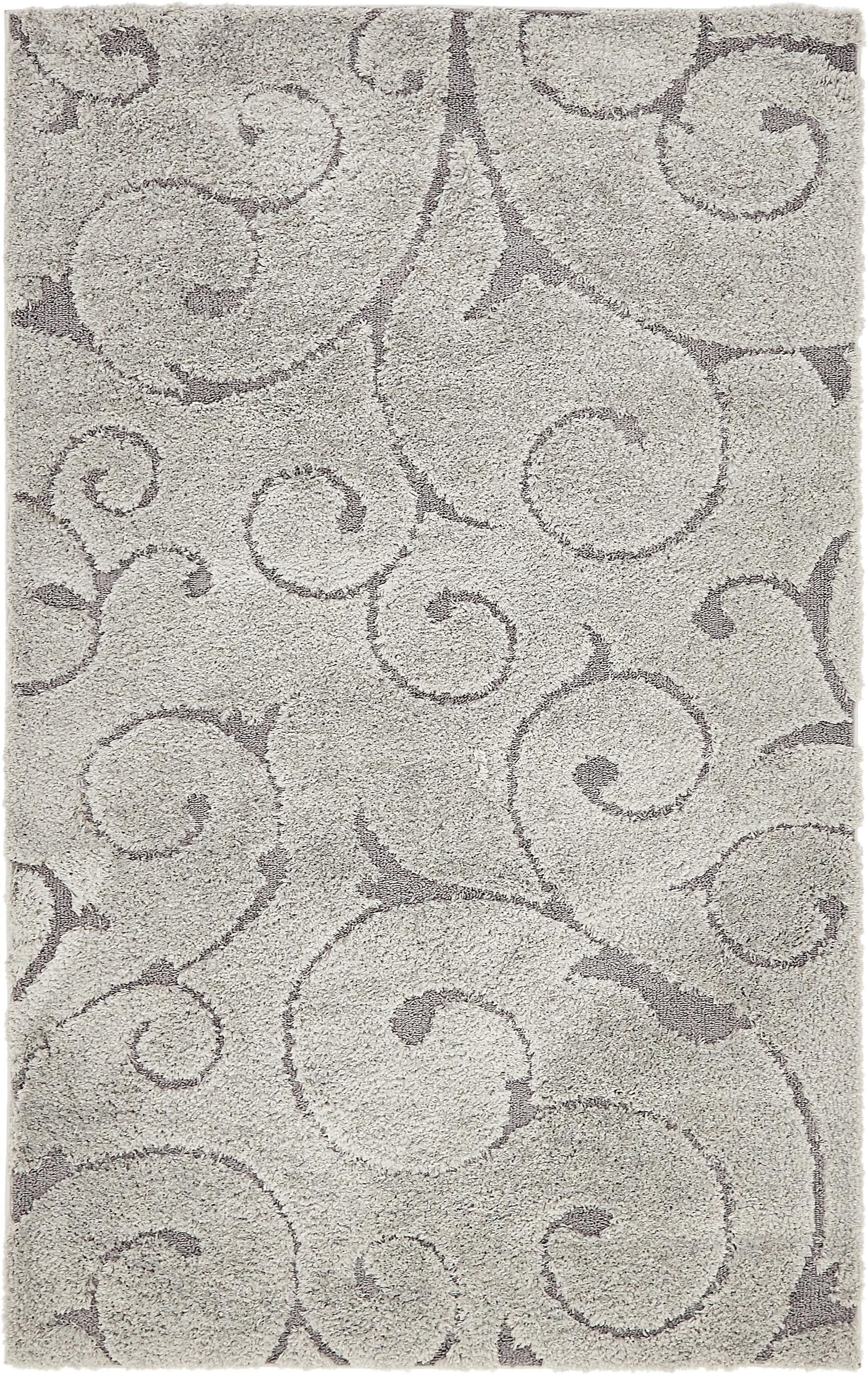 Unique Loom Carved Floral Shag Rug Light Gray and Gray 5' 1" x 8