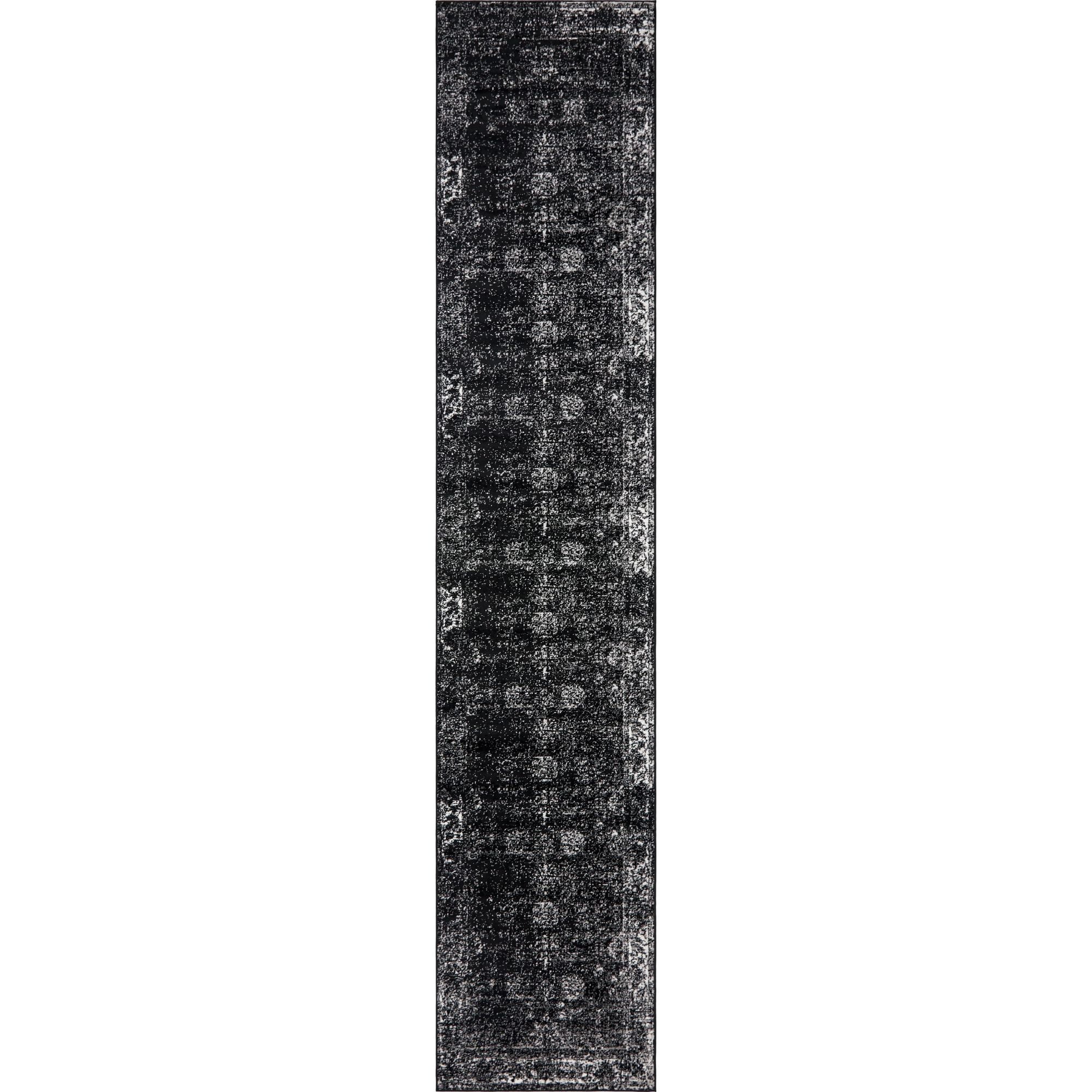 Unique Loom Casino Sofia Rug Black/Ivory 3' 3" x 19' 8" Runner Floral