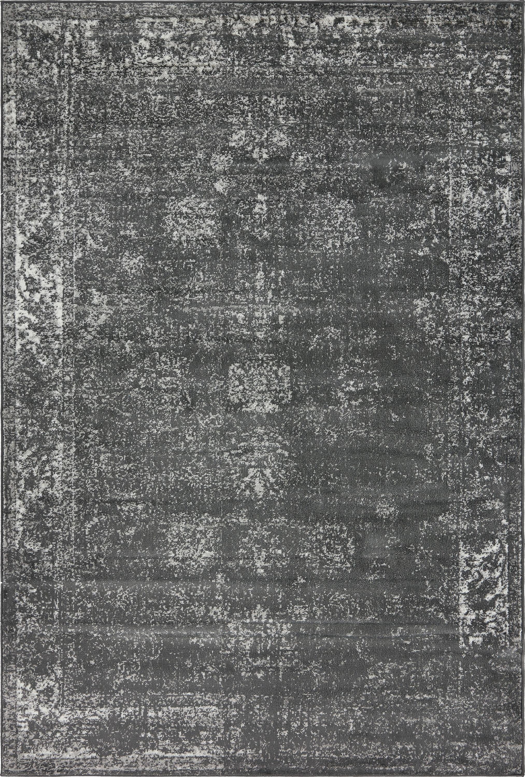 Reversible Easy-Care Dark Grey Synthetic 6'x9' Rectangular Rug