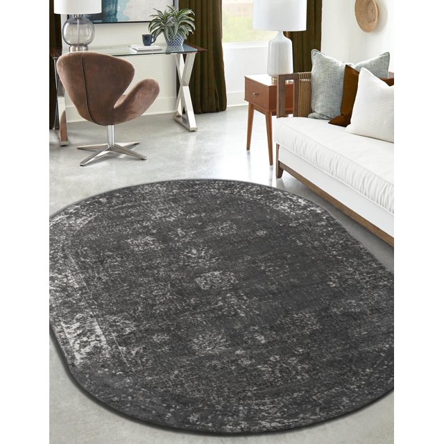 Unique Loom Sofia Collection Area Rug Casino (7' 10" x 10' Oval Dark Gray/Ivory)