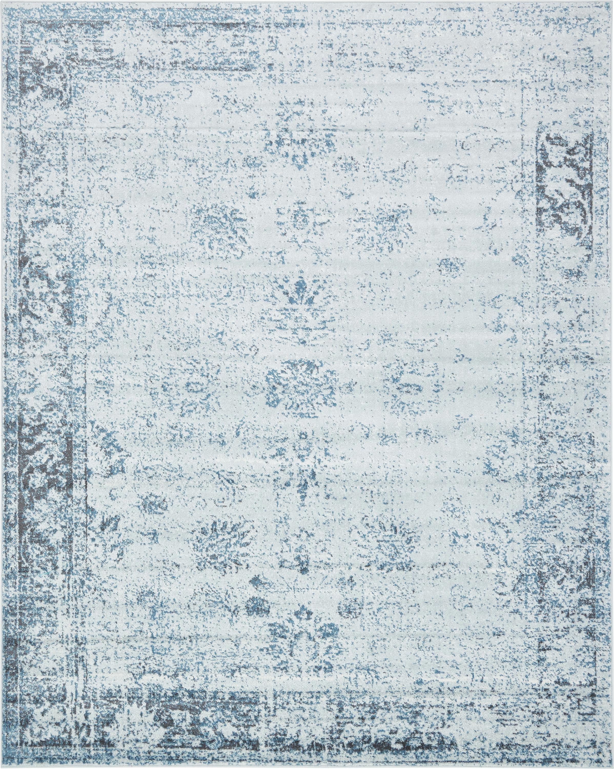 Reversible Easy-Care Light Blue Synthetic Rectangular Rug