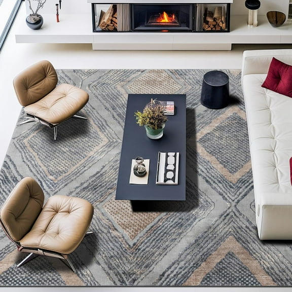 Unique Loom Caspian Collection Area Rug - Aktau (7' 10" Square Gray Cream/Silver)