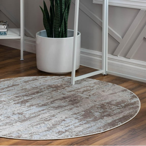 Unique Loom Caspian Collection Area Rug - Atyrau (4' 1" Round Beige/Gray)