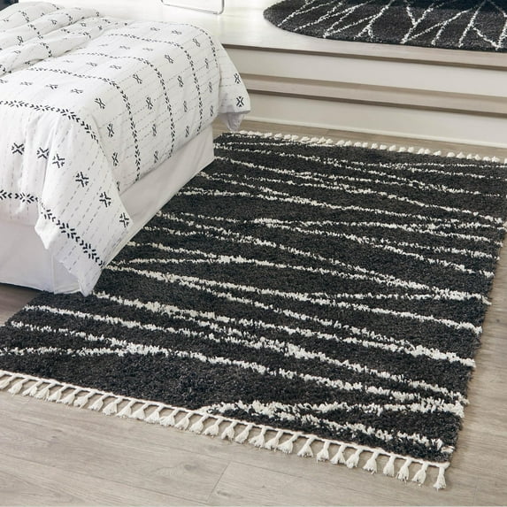 Unique Loom Serenity Shag Collection Area Rug - Castries (10' x 14' Rectangle Black and White)
