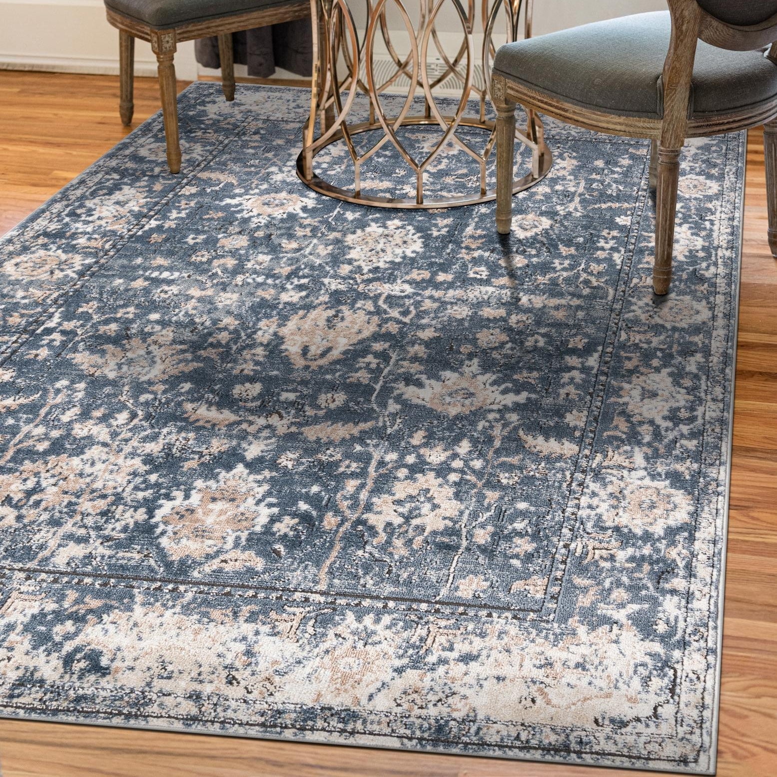 Blue and Beige Geometric Stain-Resistant Area Rug 10' x 14'