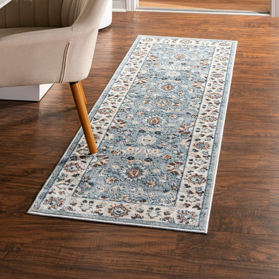 Unique Loom Charlotte Collection Area Rug - Carmel (2' x 8' Runner Aqua Blue/Terracotta)