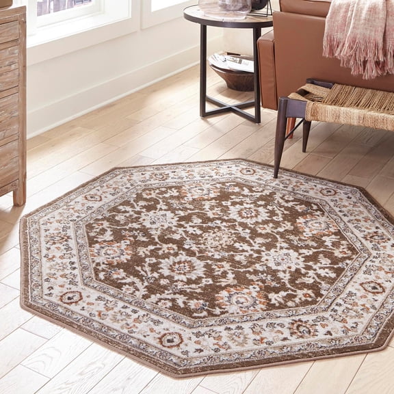 Unique Loom Charlotte Collection Area Rug - Carmel (5' 3" Octagon Brown/Ivory)