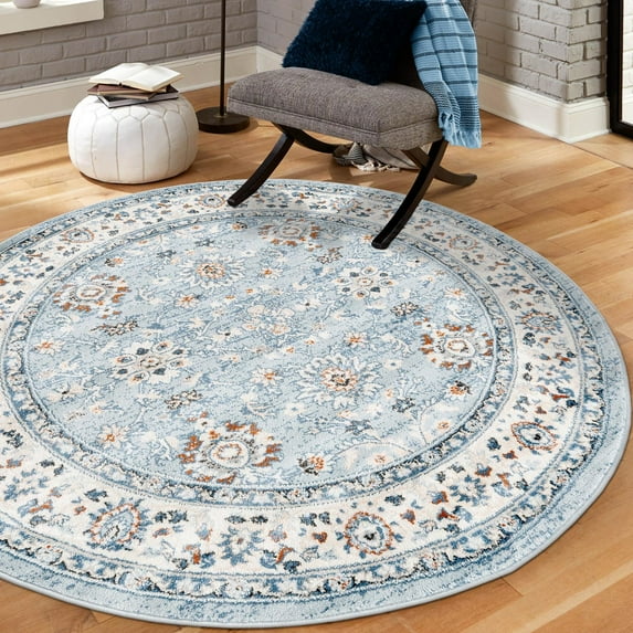 Unique Loom Charlotte Collection Area Rug - Carmel (6' 1" Round Aqua Blue/Terracotta)