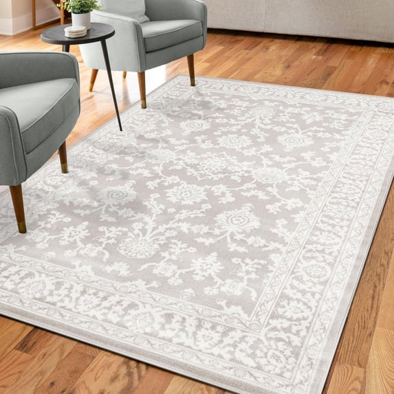 Unique Loom Charlotte Collection Area Rug - Carmel (6' 1" x 9' Rectangle Light Gray/Ivory)