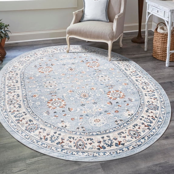 Unique Loom Charlotte Collection Area Rug - Carmel (7' 10" x 10' Oval Aqua Blue/Terracotta)