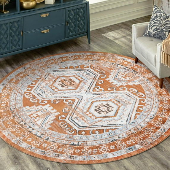 Unique Loom Charlotte Collection Area Rug - Quail (10' Round Terracotta/Light Blue)