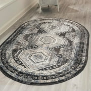 Unique Loom Charlotte Collection Area Rug - Quail 5 3 x 8 Oval Gray/Light Blue