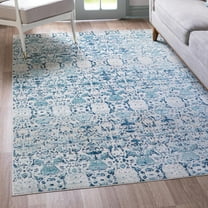 Unique Loom Charm Collection Area Rug - Horeshoe (5' 1" x 8' Rectangle Blue/Beige)