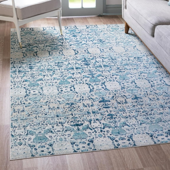 Unique Loom Charm Collection Area Rug - Horeshoe (5' 1" x 8' Rectangle Blue/Beige)