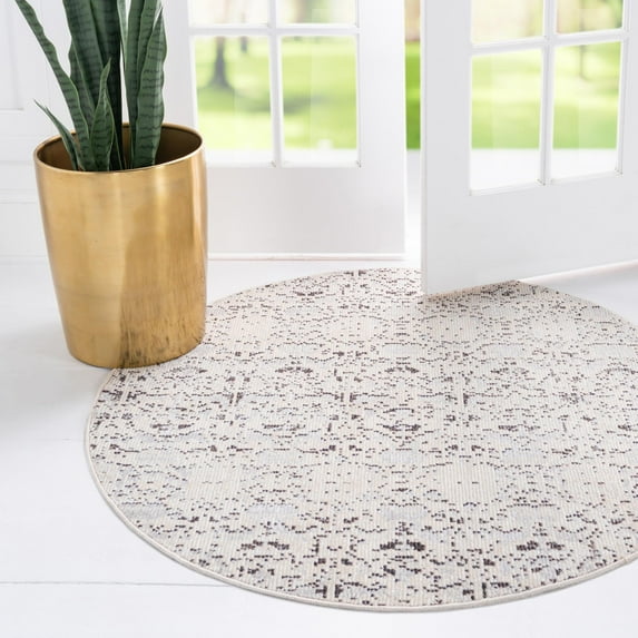 Unique Loom Charm Collection Area Rug - Horeshoe (7' Round Light Gray/Brown)