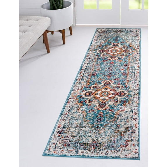 Unique Loom Charm Collection Area Rug - Unicorn (2' 7" x 10' Runner Turquoise/Black)