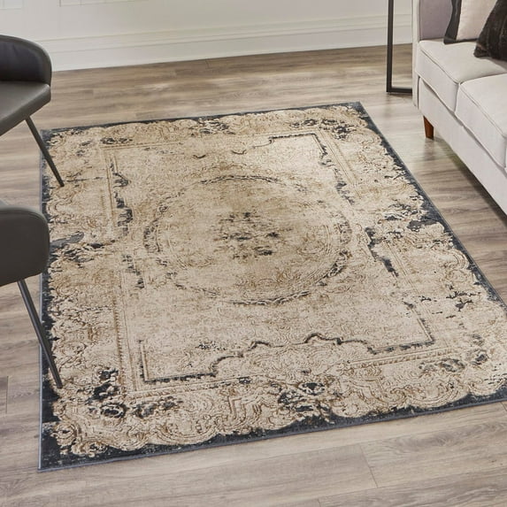 Unique Loom Chateau Collection Area Rug - Adams (6' 1" x 9' Rectangle Cream/Brown)