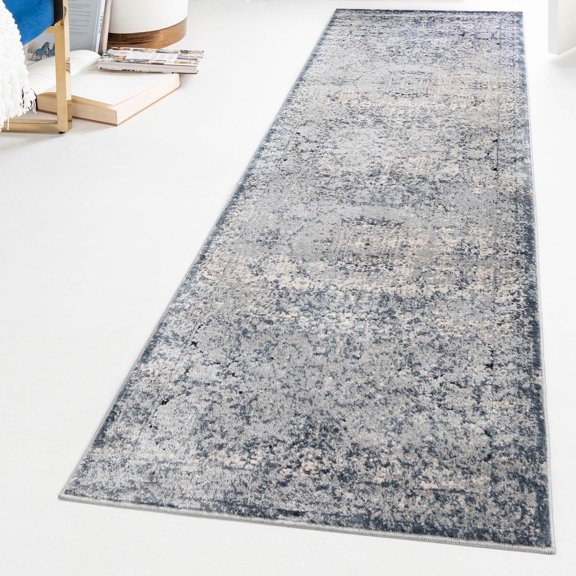 Unique Loom Chateau Collection Area Rug - Grant (2' x 6' 9" Runner Dark Blue/Gray)