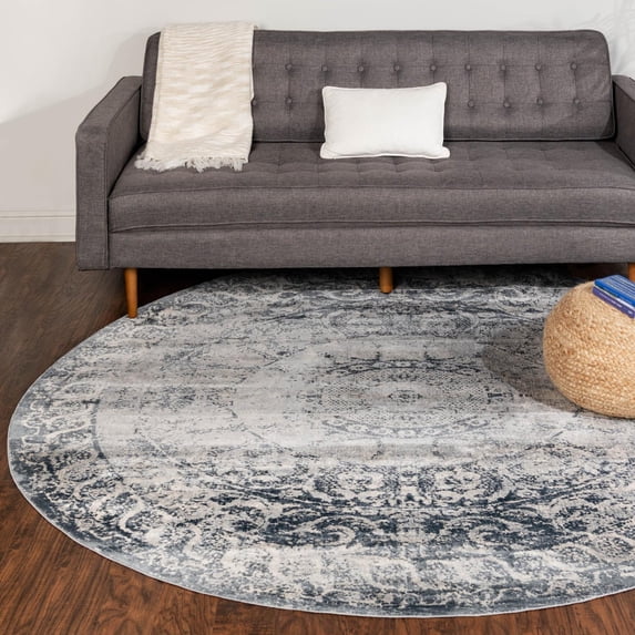 Unique Loom Chateau Collection Area Rug - Grant (4' 1" Round Dark Blue/Gray)