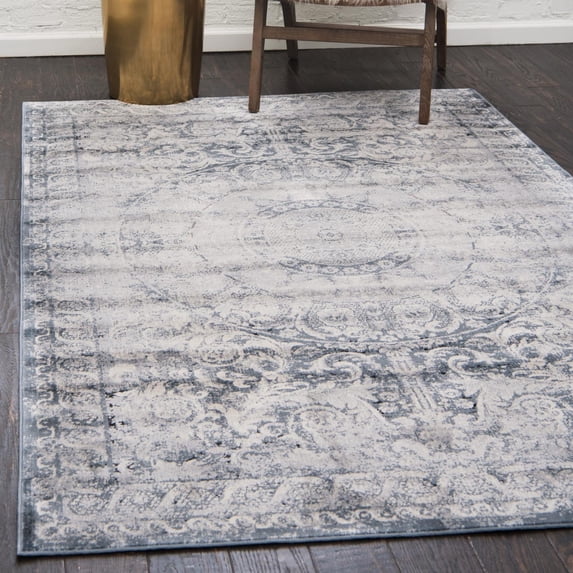 Unique Loom Chateau Collection Area Rug - Grant (6' 1" x 9' Rectangle Dark Blue/Gray)