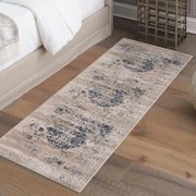 Unique Loom Chateau Collection Area Rug - Hoover (2' x 6' 9" Runner Dark Blue/Beige)