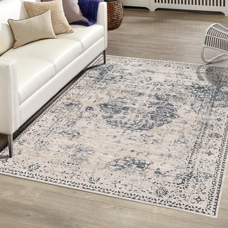 Unique Loom Chateau Collection Area Rug - Hoover (4' 1" x 6' 1" Rectangle Dark Blue/Beige)