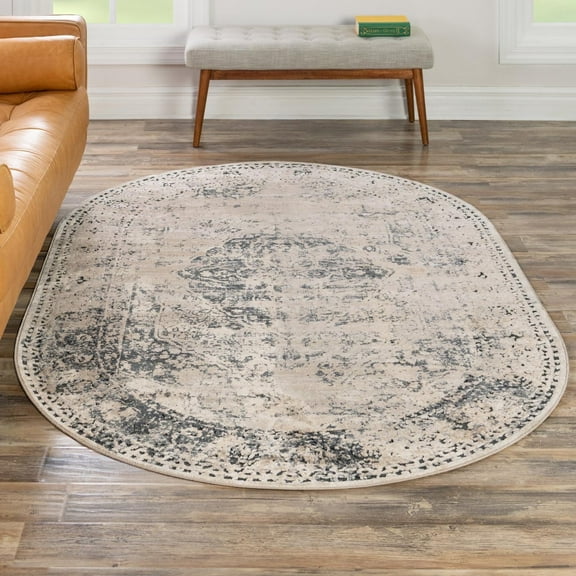 Unique Loom Chateau Collection Area Rug - Hoover (5' 3" x 8' Oval Dark Blue/Beige)