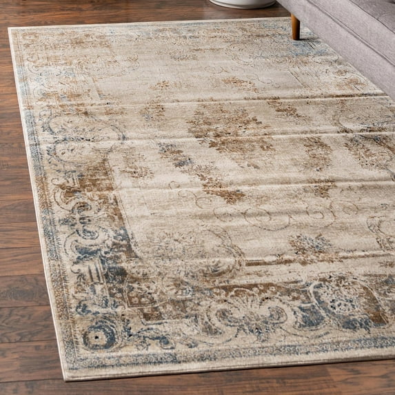 Unique Loom Chateau Collection Area Rug - Lincoln (10' x 13' 1" Rectangle Blue Cream/Brown)
