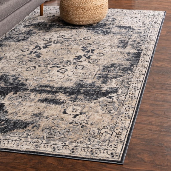 Unique Loom Chateau Collection Area Rug - Roosevelt (2' x 3' 1" Rectangle Navy Blue/Beige)