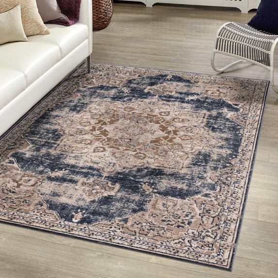 Unique Loom Chateau Collection Area Rug - Roosevelt (2' x 3' 1" Rectangle Dark Blue/Beige)